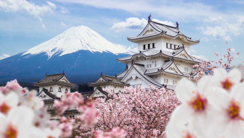 Fujiyoshida, Japan at Chureito Pagoda and Mt. Fuji in the spring with cherry blossoms. (Shutterstock)