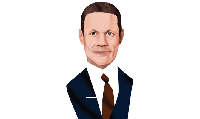 Illustration by Luis Grañena of Badr Jafar, President of Crescent Petroleum and CEO of Crescent Enterprises.