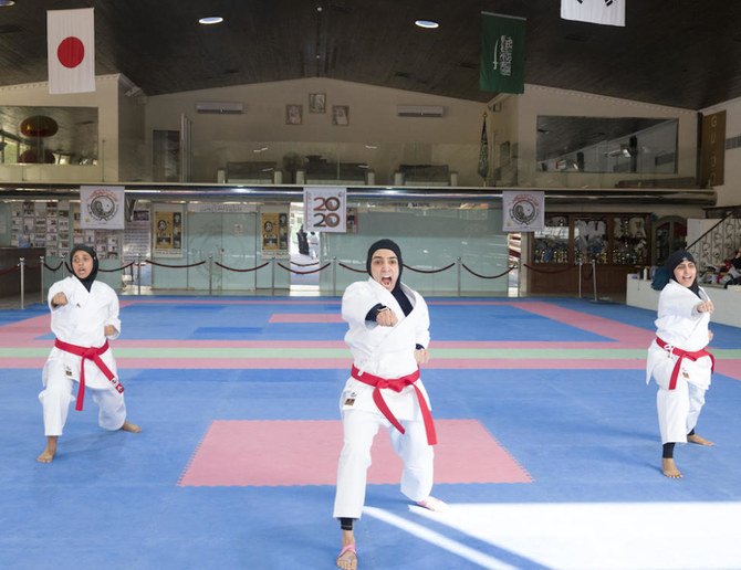 The first appearance of a female Saudi karate team in the fifth Arab Women Sports Tournament, which kicked off on Feb. 2 in Sharjah, in the UAE, will be broadcast on TV. (AN Photo/Huda Bashatah)