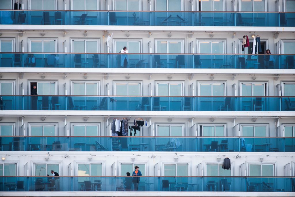 Passengers are seen on the balconies of the Diamond Princess cruise ship, Feb. 12, 2020. (AFP)
