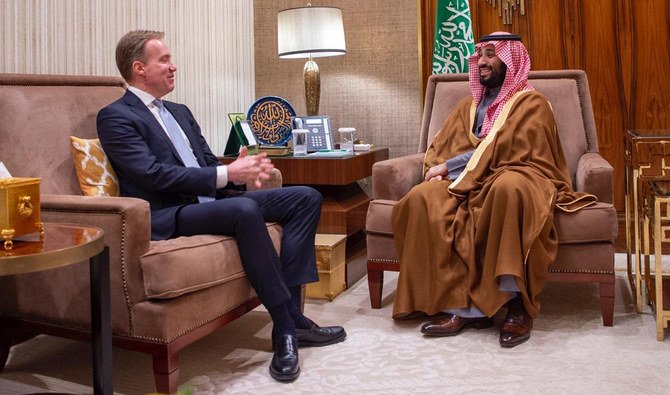 Saudi Arabia’s Crown Prince Mohammad bin Salman received Borge Brende in Riyadh Wednesday. (SPA)