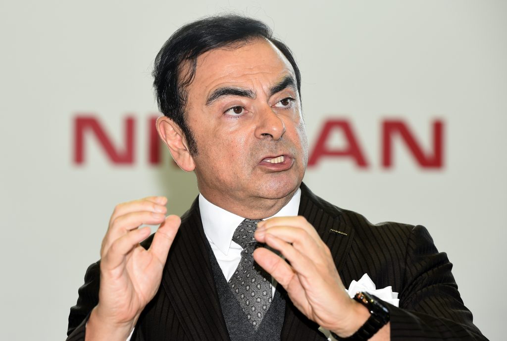 Former Nissan Chairman Carlos ny at the Nissan Iwaki Plant in Iwaki, Fukushima prefecture, April. 5, 2016. (AFP)