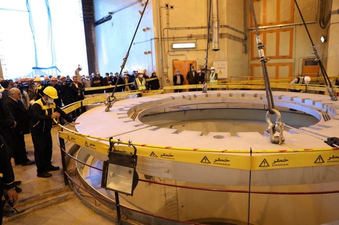 Above, the nuclear water reactor of Arak located south Tehran during a visit by Iran’s Atomic Energy Organization officials on December 23, 2019. (Atomic Energy Organization of Iran/AFP)