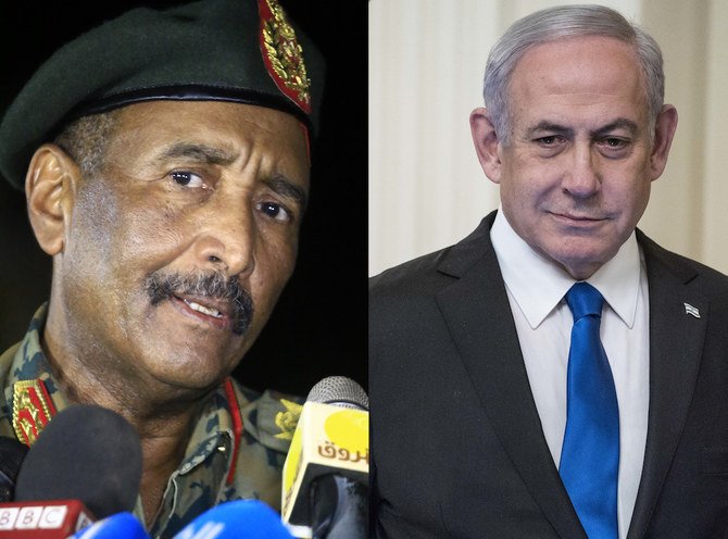 Israeli officials said Israel’s Prime Minister Benjamin Netanyahu and Chairman of Sudan’s Transitional Military Council Abdel Fattah Al-Burhan held talks for the first time in Uganda. (File/AFP)
