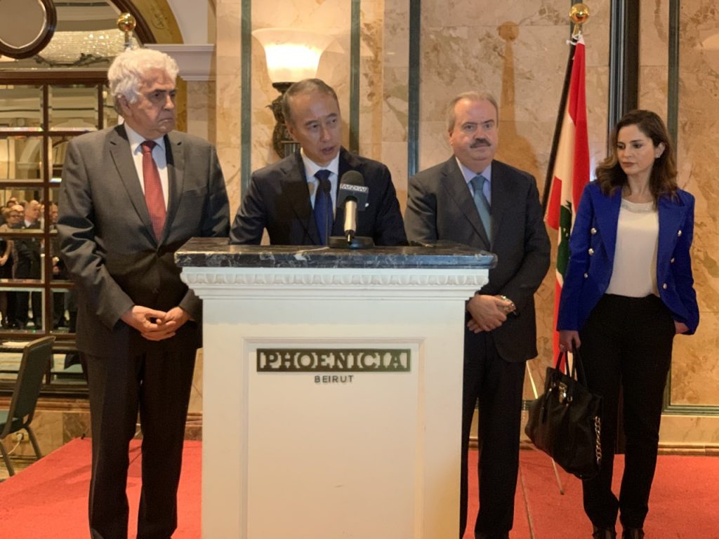 Lebanese Minister of Foreign Affairs Dr. Massof Hitti, Japanese Ambassador to Lebanon HE Okubo Takeshi, Head of Japanese-Lebanese Parliamentary Friendship committee MP Yassine Jaber & Dr. Manal Abdel Samad, Lebanese Minister of Information. 