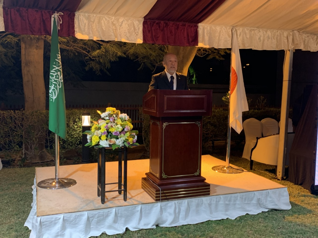 Ambassador Uemura delivering his welcome speech in perfect Arabic. (AN Photo)