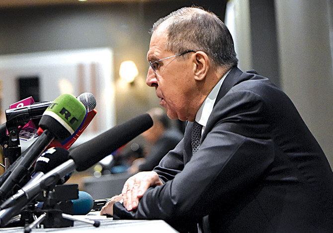 Russian Foreign Minister Sergei Lavrov speaking in Mexico City. (AFP RODRIGO ARANGUA / AFP)