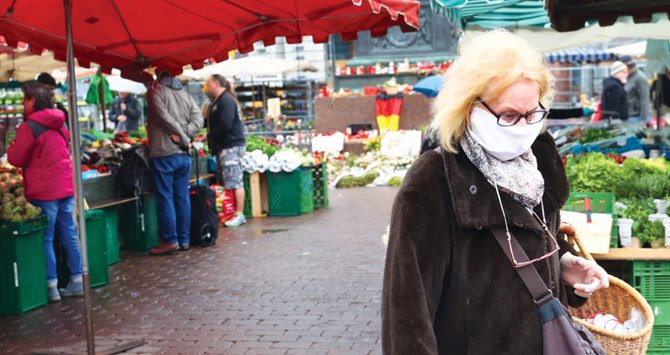 The weekly market in Hanau, Germany, is quiet during the coronavirus pandemic lockdown. (Reuters)