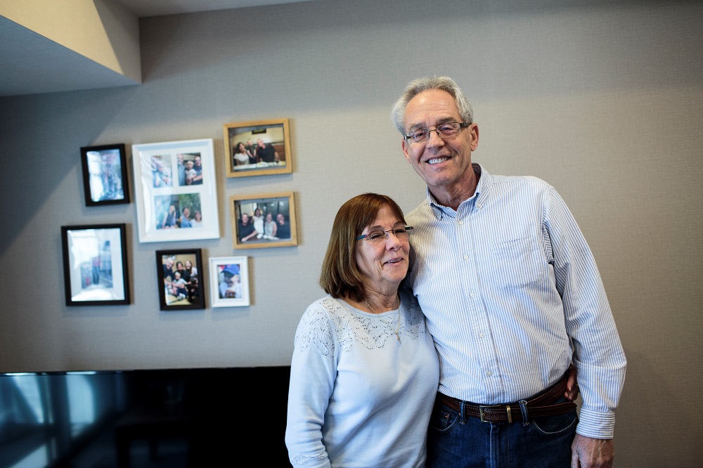 In this picture taken on February 6, 2020 former Nissan executive Greg Kelly, who is charged with financial misconduct, poses with his wife Donna at their apartment in Tokyo. (AFP)