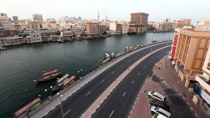 An almost deserted waterfront at Deira, on Dubai Creek, as the fallout from COVID-19 severely restricts business in the Middle East. (Reuters)