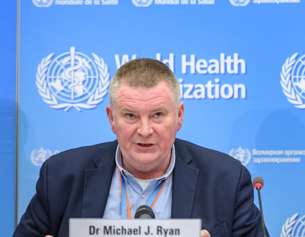 WHO Health Emergencies Programme Director Michael Ryan speaks during a press briefing on COVID-, at the WHO headquaters, Geneva, March 2. 2020. (AFP)