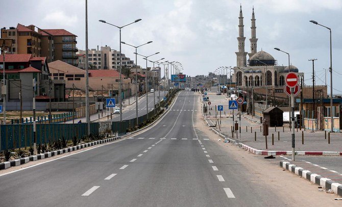 This picture taken on March 28, 2020 shows a view of the empty Rashid main street in Gaza City during lockdown amidst measures to contain the COVID-19 coronavirus pandemic. (AFP)