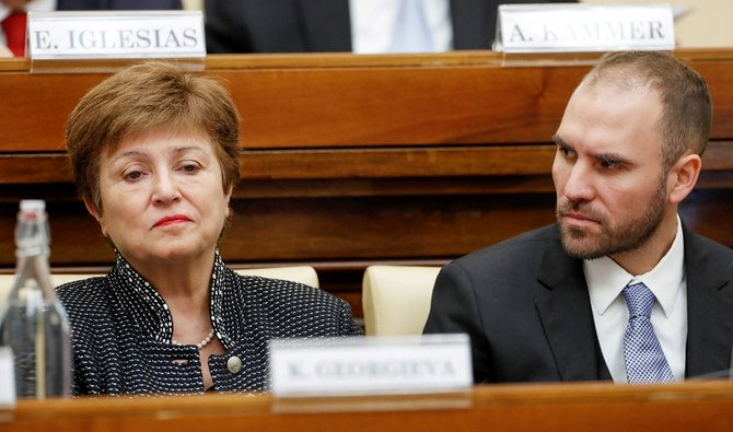 IMF Managing Director Kristalina Georgieva and Argentina's Economy Minister Martin Guzman attend a conference hosted by the Vatican on economic solidarity, at the Vatican, February 5, 2020. (REUTERS)
