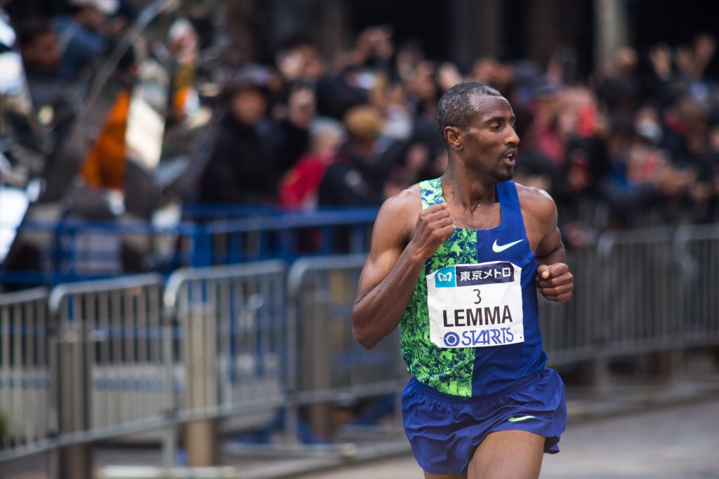  Sisay Lemma of Ethiopia (L) in third in the men's category of the Tokyo Marathon in Tokyo on March 1, 2020. (Supplied)