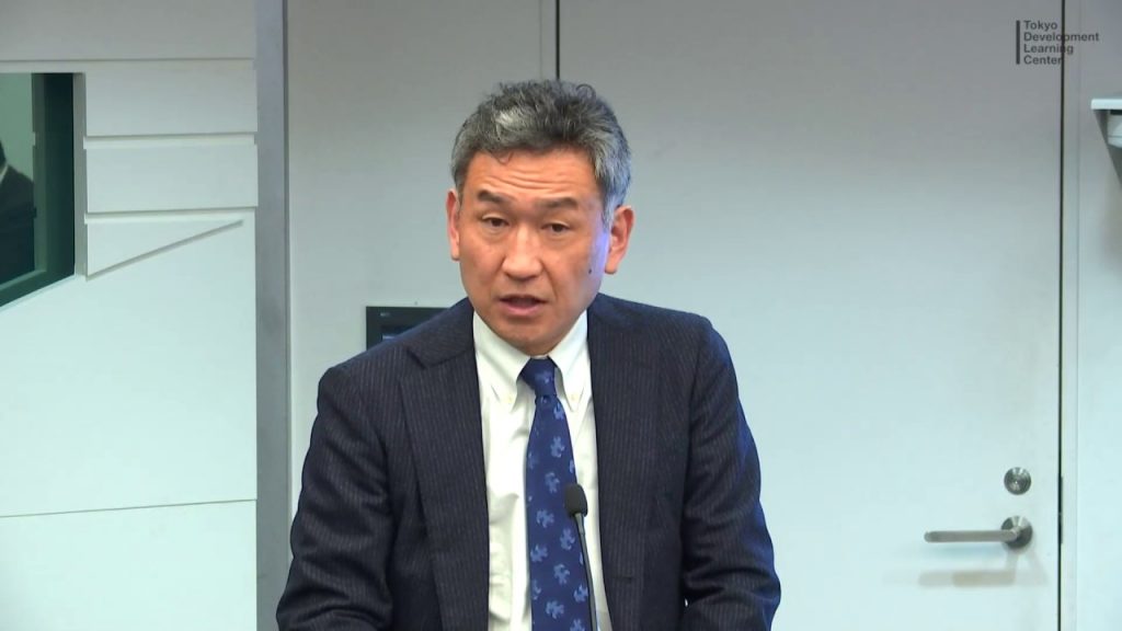 Japan’s top currency diplomat Yoshiki Takeuchi at Tokyo Development Learning Center conference, Feb. 2, 2017. (Tokyo Development Learning Center/Youtube)