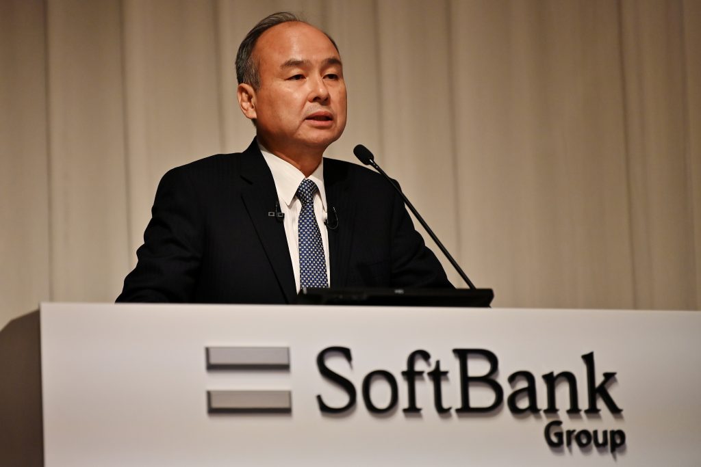 Softbank Group CEO Masayoshi Son delivers a speech during his company's financial results press conference at a hotel in Tokyo on May. 9, 2019. (AFP)