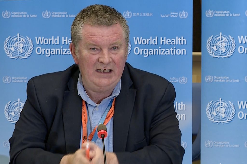 WHO Health Emergencies Programme Director Michael Ryan attending a virtual news briefing on COVID-19 from the WHO headquarters in Geneva, April 6, 2020. (AFP)