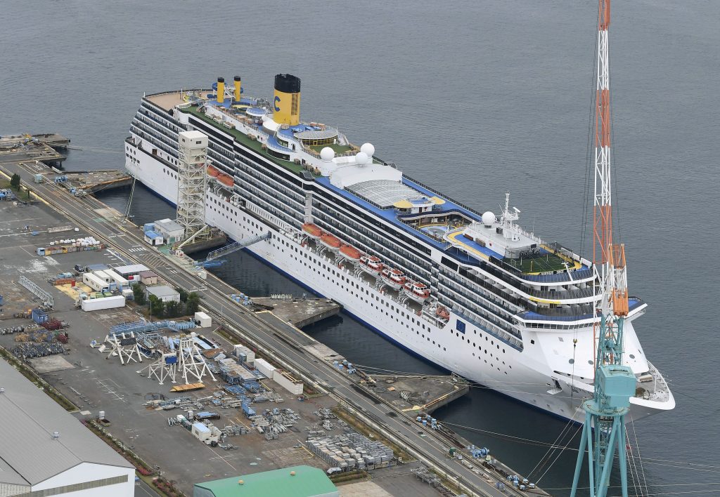 The total infections onboard the Costa Atlantica to around 150, roughly one quarter of the vessel's 623 crew members. (Kyodo News via Reuters)