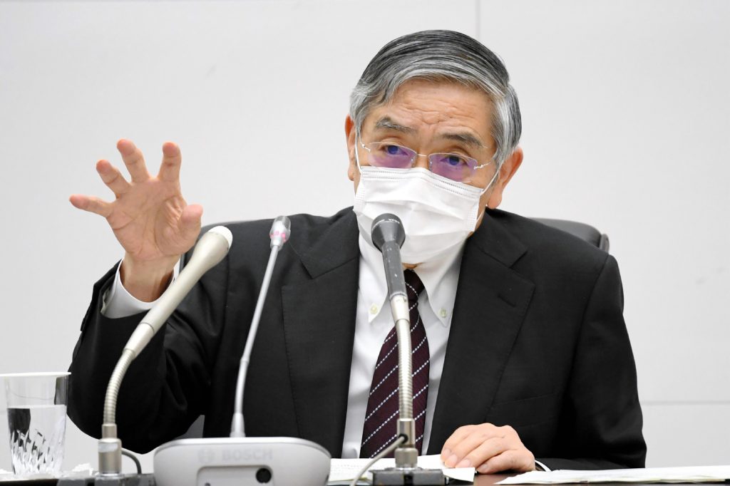 Bank of Japan Governor Haruhiko Kuroda speaks during a press conference in Tokyo on April 27, 2020.