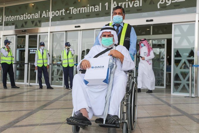 Saudi citizens arrive in the Kingdom after being transported from Indonesia on an evacuation flight on April 10, 2020. (SPA)