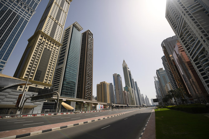 Dubai's Sheikh Zayed road is deserted during a curfew imposed by the authorities in a bid to slow down the spread of the novel coronavirus in the Emirati city on April 5, 2020. (AFP)