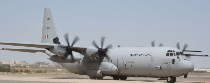 Indian Air Force plane landing in Abdullah Al-Mubarak Air Base. (Kuwait Defence Ministry)