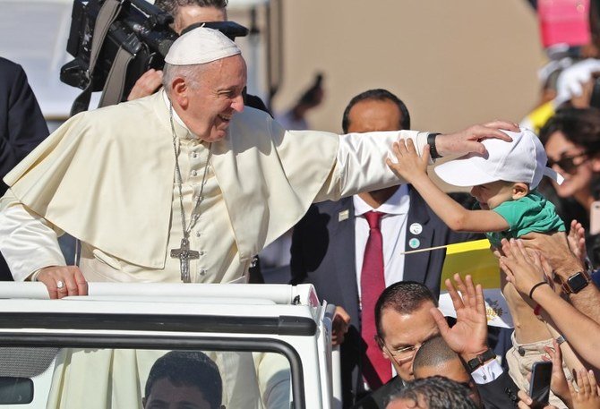 Pope Francis at Zayed Sports City Stadium, Abu Dhabi, UAE, February 5, 2019. (AFP)