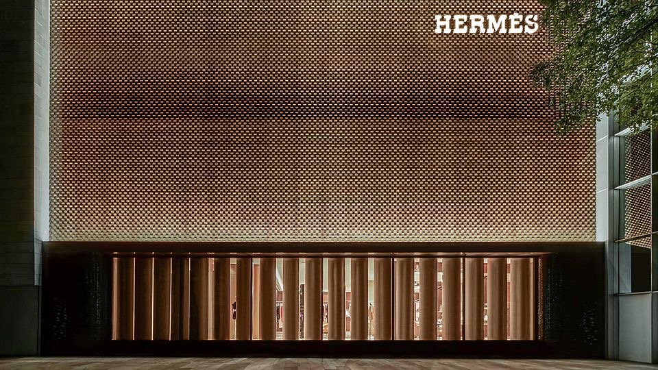 The exterior of the reopened Hermès Guangzhou store. (Twitter/cppluxury)