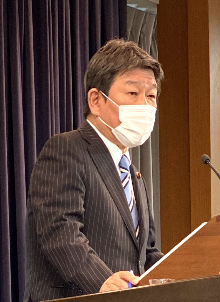 Foreign Minister of Japan Motegi at the briefing about the flight on Tuesday in Tokyo