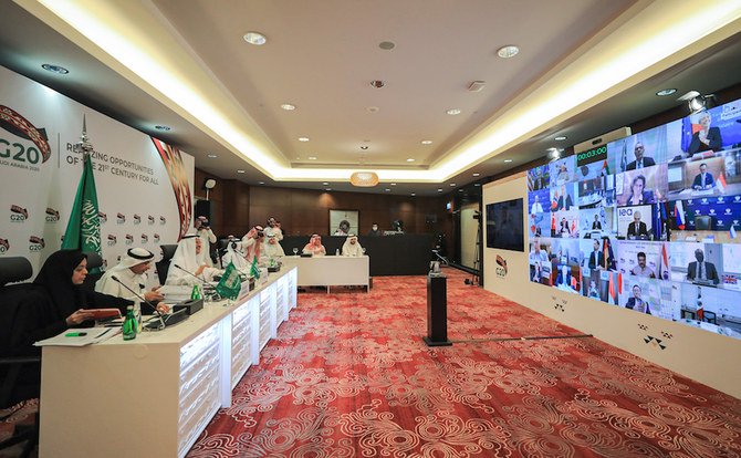 Saudi Arabia's energy minister Prince Abdul Aziz bin Salman chairs a virtual extraordinary meeting of G20 Oil ministers, in the capital Riyadh. (Saudi energy ministry)