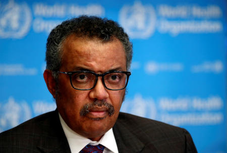 Director General of the World Health Organization (WHO) Tedros Adhanom Ghebreyesus attends a news conference on the situation of the coronavirus (COVID-2019), in Geneva, Switzerland, February 28, 2020. (Reuters)
