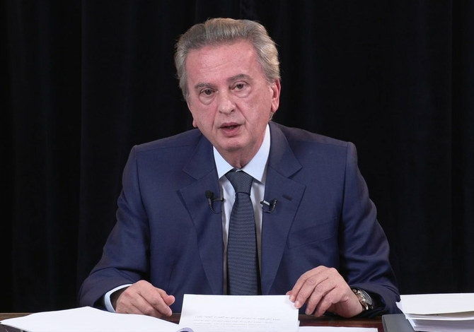 Central Bank chief Riad Salameh gave a televised speech in Beirut Wednesday. (AFP)