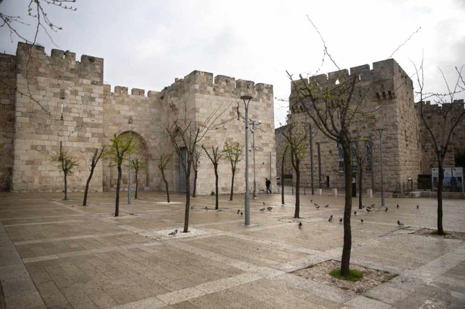 The Jaffa gate sits empty in Jerusalem's Old City on April 10, 2020. (AP Photo/Sebastian Scheiner)