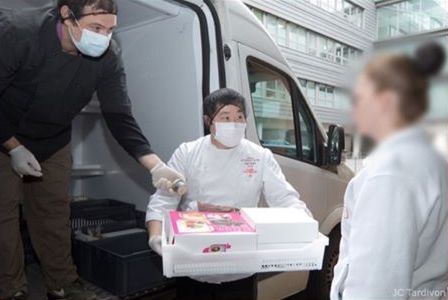 Meals prepared by Japanese chefs at Chateau de Courban distributed to workers in a hospital in Dijon, France. (Facebook/Chateau de Courban)