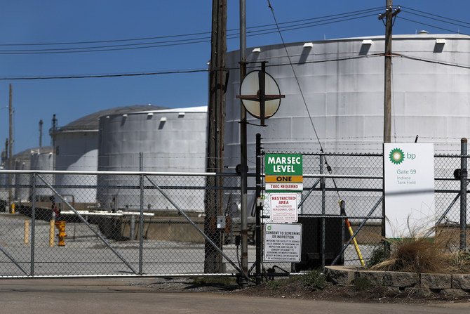 Petroleum storage tanks at the BP Indiana Tank Field. A global oversupply, reduced demand and lack of storage space lead to further turmoil on global crude markets Tuesday. (AP)