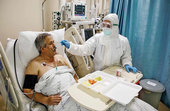 A nurse helps a coronavirus patient at a hospital in Istanbul, Turkey. (Reuters)