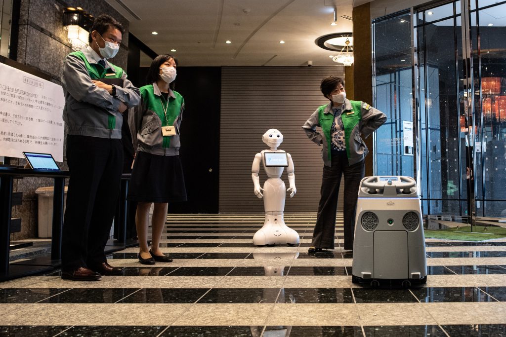 The robots were unveiled at a hotel in the capital's Sumida Ward, and Tokyo Governor Yuriko Koike also came to inspect them. (AFP)