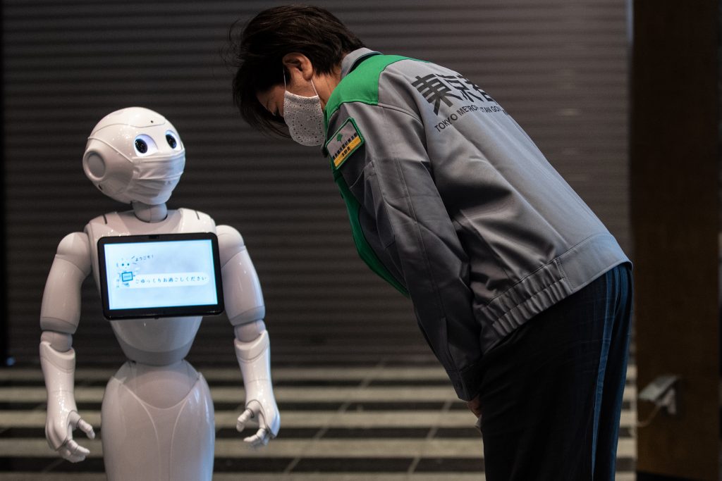 The robots were unveiled at a hotel in the capital's Sumida Ward, and Tokyo Governor Yuriko Koike also came to inspect them. (AFP)