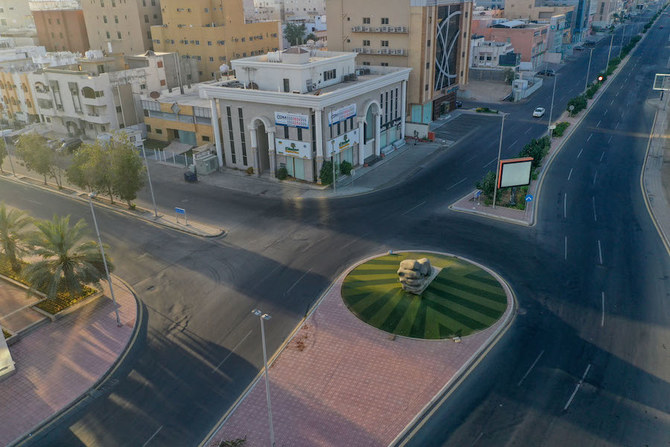 An aerial picture shows deserted streets in the Saudi coastal city of Jeddah, on April 21, 2020, during the novel coronavirus pandemic crisis. (AFP)