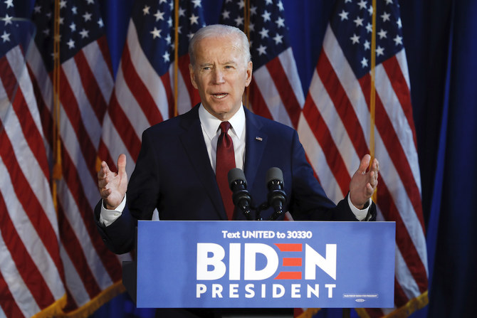 In this Tuesday, Jan. 7, 2020 file photograph, presumptive Democratic presidential nominee Joe Biden gestures during a foreign policy statement in New York. (AP)