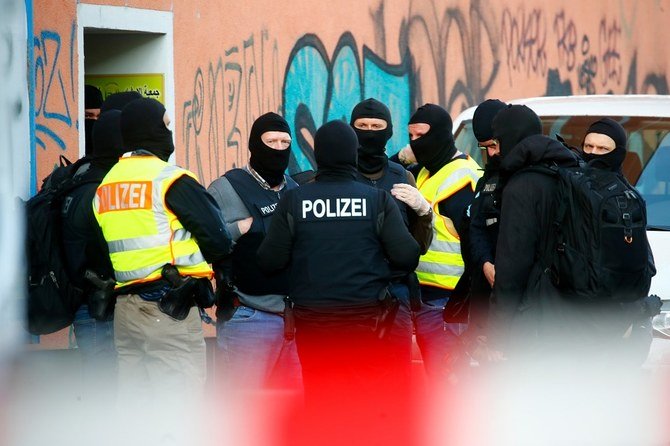 German special police gather near the El-Irschad center in Berlin on April 30, 2020 after Germany has banned Iran-backed Hezbollah on its soil and designated it a terrorist organization. (Reuters)