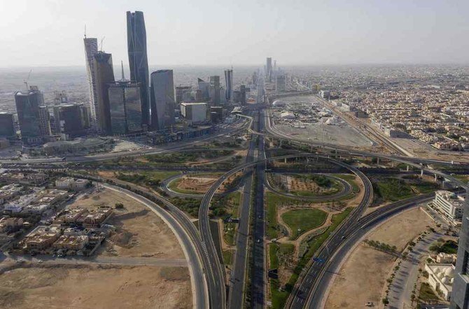 An aerial view shows King Abdullah Finance City and the northern ring road which remains empty due to the COVID-19 pandemic in the Saudi capital Riyadh, on May 24, 2020. (AFP)