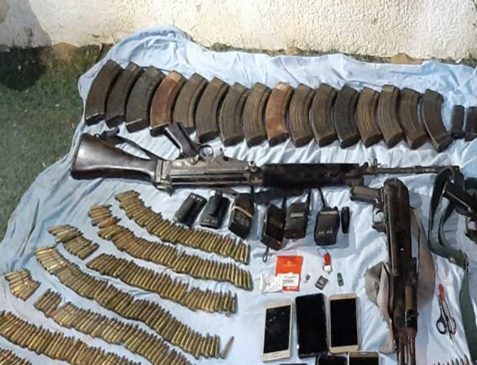 A view of some of the ammunition and mobile phones that were seized as part of the operation in Sinai. (Military spokesman for Egypt’s Armed Forces)