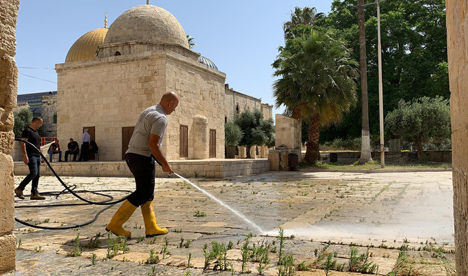 The mosque compound being disinfected. (AN photo)