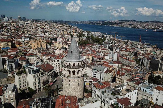 An aerial view taken on May 2, 2020 shows the Galata tower (C) and the Beyoglu district in Istanbul, during a three-day curfew to prevent the spread of the COVID-19 disease, caused by the novel coronavirus. (AFP / Ozan Kose)