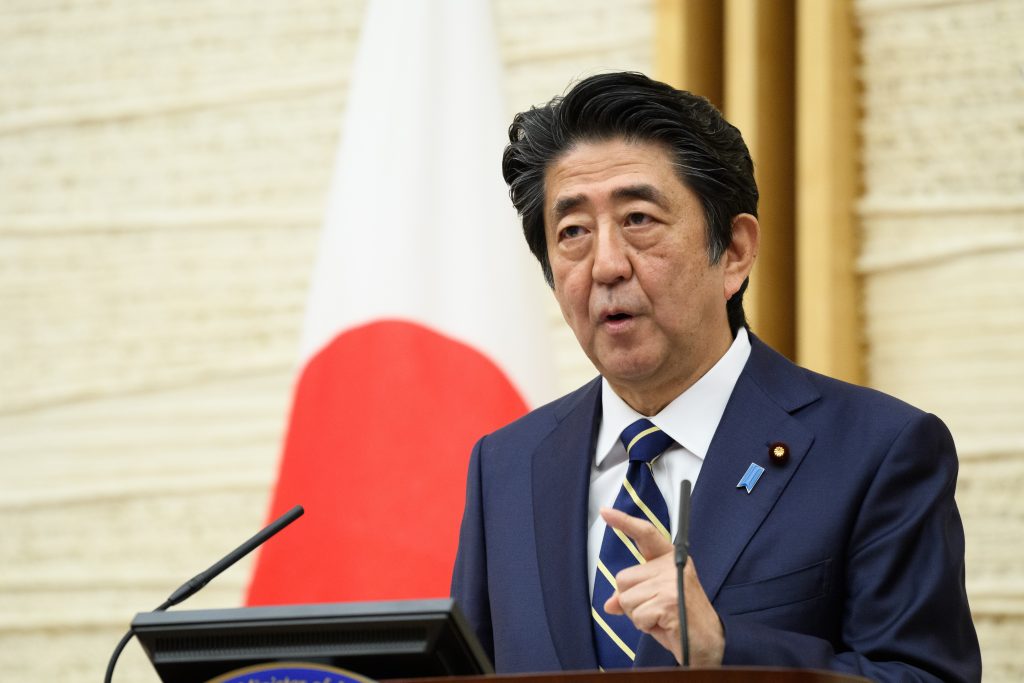 Japanese Prime Minister Shinzo Abe speaks during a press conference at the prime minister's office in Tokyo, May 14. 2020. 