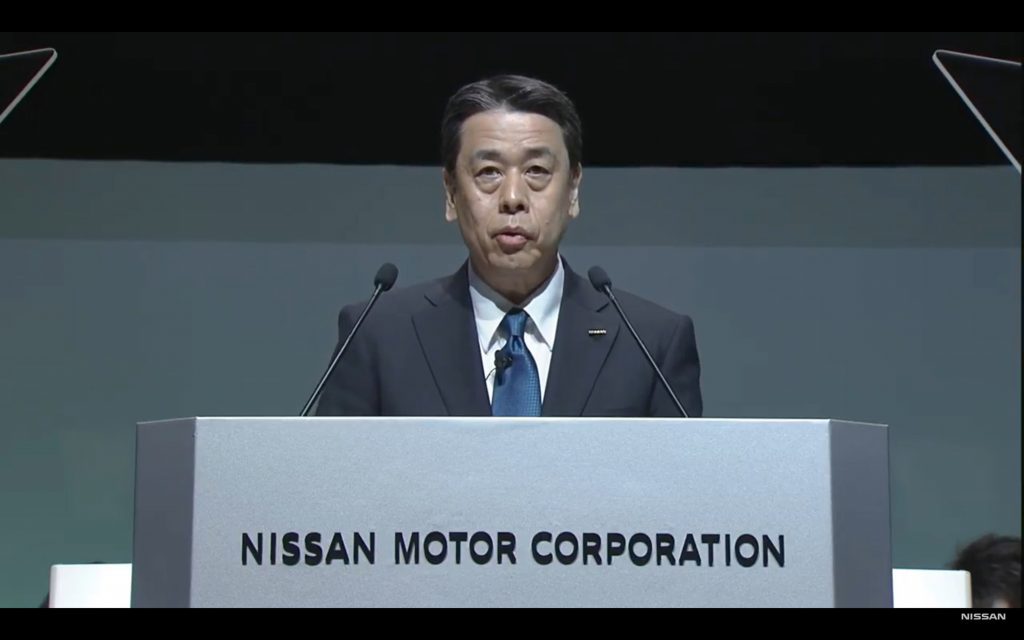 Screen grab taken from video of Nissan Motor president and CEO Makoto Uchida, president and CEO of Nissan Motor, based in Yokohama, suburban Tokyo, as he delivers a speech during a virtual shareholders meeting on June 29, 2020. (File photo/AFP)