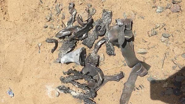 Fragments of a Houthi ballistic missile fired toward Saudi Arabia on Saturday. (SPA/File Photo)