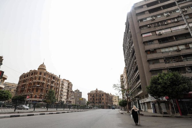 A view of Bab el-Louk square, one of the generally busy areas near the Egyptian capital Cairo's Tahrir Square in the central downtown district, almost empty on the first Friday of the Muslim holy month of Ramadan due to the COVID-19 coronavirus pandemic. (AFP)