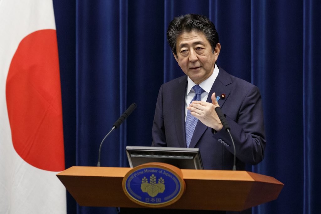 Japan's Prime Minister Shinzo Abe speaks during a press conference at his official residence in Toky, June. 18, 2020. (AFP)